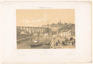 Blick auf das Viadukt von Dinan vom Kai aus von Leon Auguste Asselineau