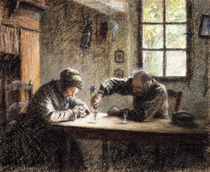 Mann und Frau trinken Eau de Vie