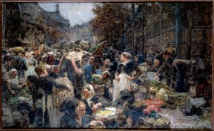 Die Hallen. Die Menge des Marktes Les Halles in Paris im 19. Jahrhundert. Skizze von Leon Augustin Lhermitte (1844-1925)