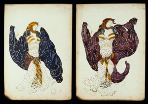 Ein Paar Kostümentwürfe für Tänzerinnen aus "Juive" von Leon Bakst