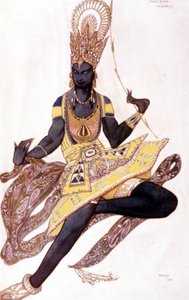 Kostüm von Vaslav Nijinsky oder Nijinsky (1889-1950) entworfen von Leo Bakst für „Der Blaue Gott“ von Reynaldo Hahn (1875 - 1947)