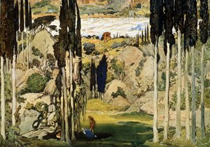Bühnenbild für das Ballett Daphnis und Chloe von M. Ravel von Leon Bakst