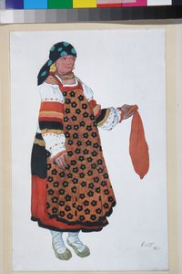 Bäuerin, Kostümentwurf für das Vaudeville Old Moscow im Théâtre Femina in Paris von Leon Bakst