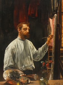 Porträt von Léon Frédéric, stehend halbfigur an seiner Staffelei, 1900