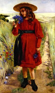 Frühling oder, Junges Mädchen mit Kornblumen