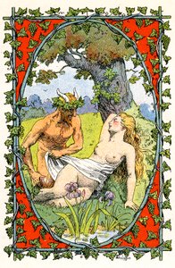 Ein Faun enthüllt den nackten Körper einer schlafenden Nymphe von Leon Lebegue