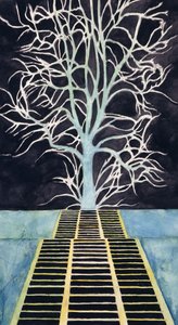 Der Baum oben an der Treppe