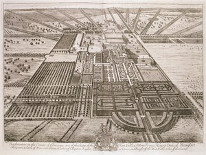 Badminton House in der Grafschaft Gloucester, graviert von Johannes Kip