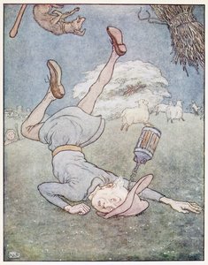 Der Mann im Mond fiel herunter, aus A Nursery Rhyme Picture Book, veröffentlicht 1914 von Leonard Leslie Brooke