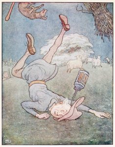 Der Mann im Mond fiel herunter, aus Ein Bilderbuch mit Kinderreimen, veröffentlicht 1914 von Leonard Leslie Brooke