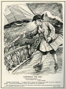 Regierungsabteilungen werden von Lloyd George angewiesen, die Ausgaben um zwanzig Prozent zu kürzen, 1921 von Leonard Raven Hill