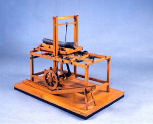 Holzmodell einer hydraulischen Säge, betrieben durch Zahnräder und Wasser. Nach einer Zeichnung von Leonardo da Vinci (1452-1519) von Leonardo da (after) Vinci