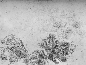 Eine Flut bricht in ein Tal ein, um 1480, 1945