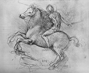Ein Reiter, der auf einen gefallenen Feind tritt von Leonardo da Vinci