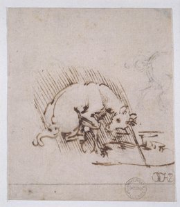 Ein Einhorn taucht sein Horn in einen Wasserpool, ca. 1481 von Leonardo da Vinci