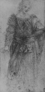 Eine Frau mit geflochtenem Mieder und einem Umhang über dem linken Arm, um 1480, 1945 von Leonardo da Vinci