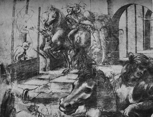 Anbetung der Könige - Architektur und Figuren im Hintergrund links, ca. 1481