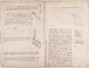 Notizen und Diagramme zur Mechanik, über die Geschwindigkeit von Flüssigkeiten, ca. 1503-6 von Leonardo da Vinci