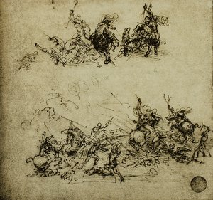 Kampfszene; Zeichnung von Leonardo da Vinci. Gallerie dell