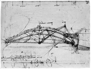 Entwurf für eine parabolische Schwingbrücke, 1480-1490, 1954