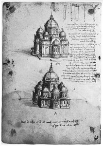 Entwürfe für eine zentrale Kirche, ca. 1488-1490 von Leonardo da Vinci