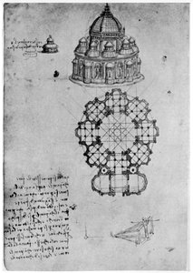 Entwürfe für eine zentrale Kirche, um 1488, 1954 von Leonardo da Vinci