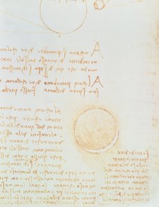Detail von fol. 2r, aus dem Codex Leicester, zeigt die äußere Leuchtkraft des Mondes von Leonardo da Vinci