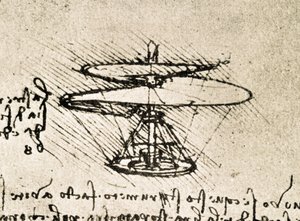 Auszug aus einem Da Vinci Manuskript über das Prinzip und den Bau der "Luftschraube (Hubschrauber)" von Leonardo da Vinci