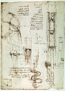 Auszug aus einem Da Vinci Manuskript zur Beschreibung des Prinzips und der Konstruktion eines „Rammbocks (Pile Mallet)“ (Manuskript) von Leonardo da Vinci