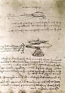 Auszug aus einem Da Vinci Manuskript über die Konstruktion einer Luftschraube (Hubschrauber) von Leonardo da Vinci
