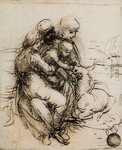 Erste Idee für die Madonna mit Kind und der heiligen Anna; Zeichnung von Leonardo da Vinci. Gallerie dell