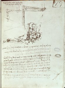 Flugmaschinenzeichnung. Manuskript von Leonardo da Vinci
