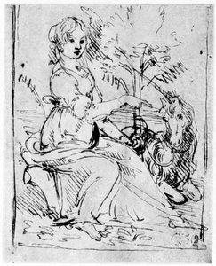 Jungfrau mit Einhorn, um 1480, 1954 von Leonardo da Vinci