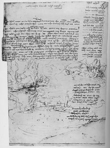 Seite mit Text und Skizzen einer Landschaft