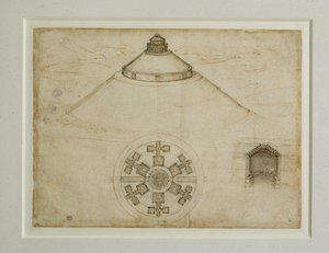 Entwurf für ein zentrales Grabmal; Erhebung von Leonardo da Vinci