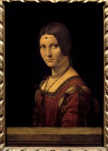 Porträt einer Dame. Porträt einer Hofdame aus Mailand, fälschlicherweise „die schöne Eisenarbeit“ genannt. Gemälde von Leonardo da Vinci (1452-1519) 15. Jahrhundert