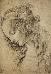 Studie für den Kopf der Magdalena, Zeichnung von Leonardo da Vinci, Kabinett der Zeichnungen und Drucke, Uffizien-Galerie, Florenz
