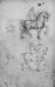 Zwei Studien von Pferden und Reitern und kleinere Studien von Pferden, um 1480 von Leonardo da Vinci