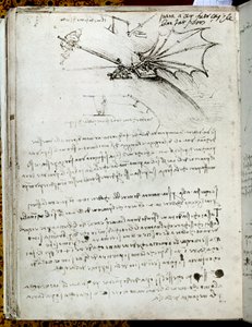 Flügeltraining. Flugmaschinenzeichnung. Manuskript von Leonardo da Vinci
