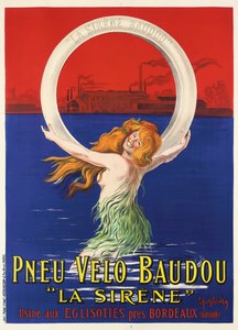 Plakatwerbung für "La Sirene" Fahrradreifen, hergestellt von Pneu Velo Baudou