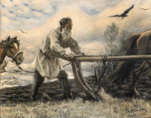 Lew Tolstoi beim Pflügen, 1903