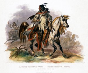 Ein Blackfoot-Indianer zu Pferd, 1843 von Leopold Beyer