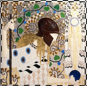 Pallas Athene (Mosaik aus Porzellan, Glas, Perlmutt und Bronze) von Leopold & Powolny Michael (1871 1954) Forstner