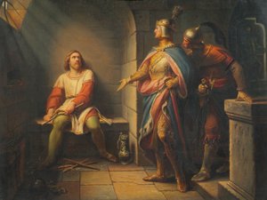Ludwig der Bayer verkündet Friedrich dem Schönen 1314 seine Freilassung und bietet ihm die Mitregentschaft an von Leopold Schulz
