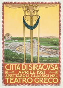 Werbeplakat für die Theatersaison im griechischen Theater von Syrakus, Italien von Leopoldo Metlicovitz