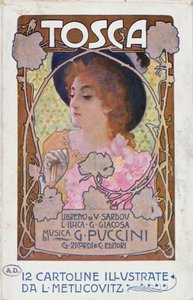 Titelseite des Notenblatts für die Oper Tosca von Puccini, ca. 1910 (Farblithografie)
