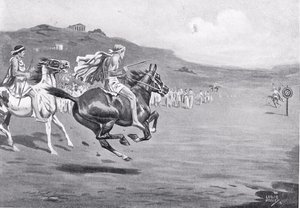 Griechische Reiter werfen den Speer, Illustration aus 