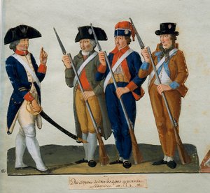 Französische Revolution: „Bürger bei der Übung“ Gouache der Brüder Lesueur (18. Jahrhundert). Paris, Musée Carnavalet