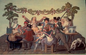 Französische Revolution von 1789: „Das republikanische Mahl“. Gouache der Lesueur-Brüder (18. Jahrhundert)
