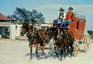 Eine restaurierte Postkutsche in Alamo Village, Bracketville, Texas von Unbekannt Unbekannt